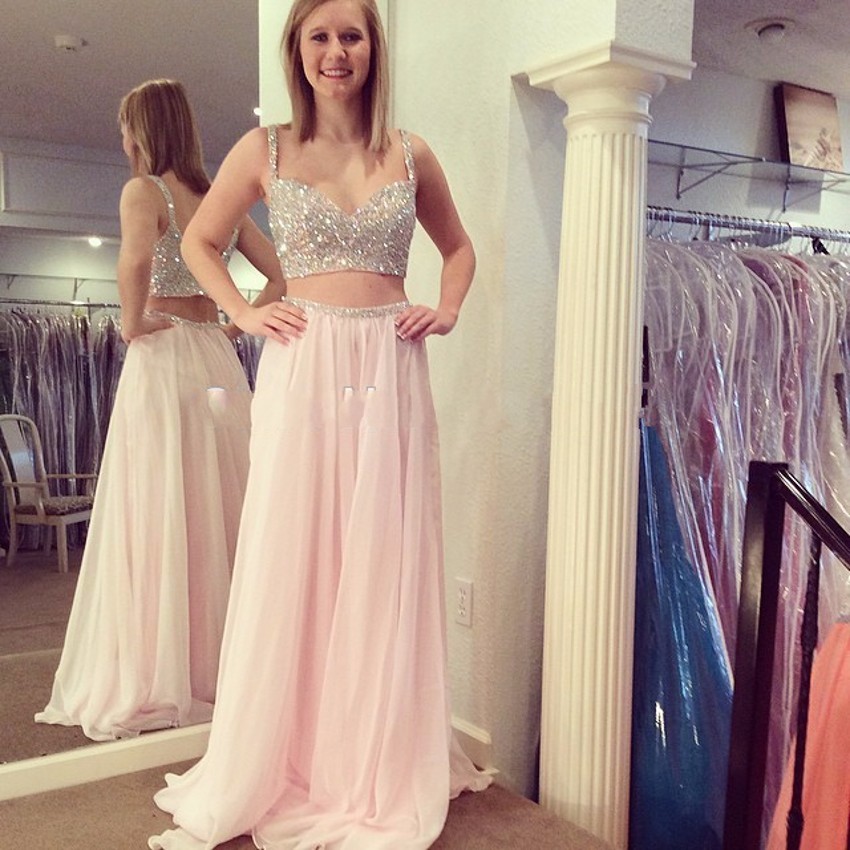 pink sparkly two piece dress